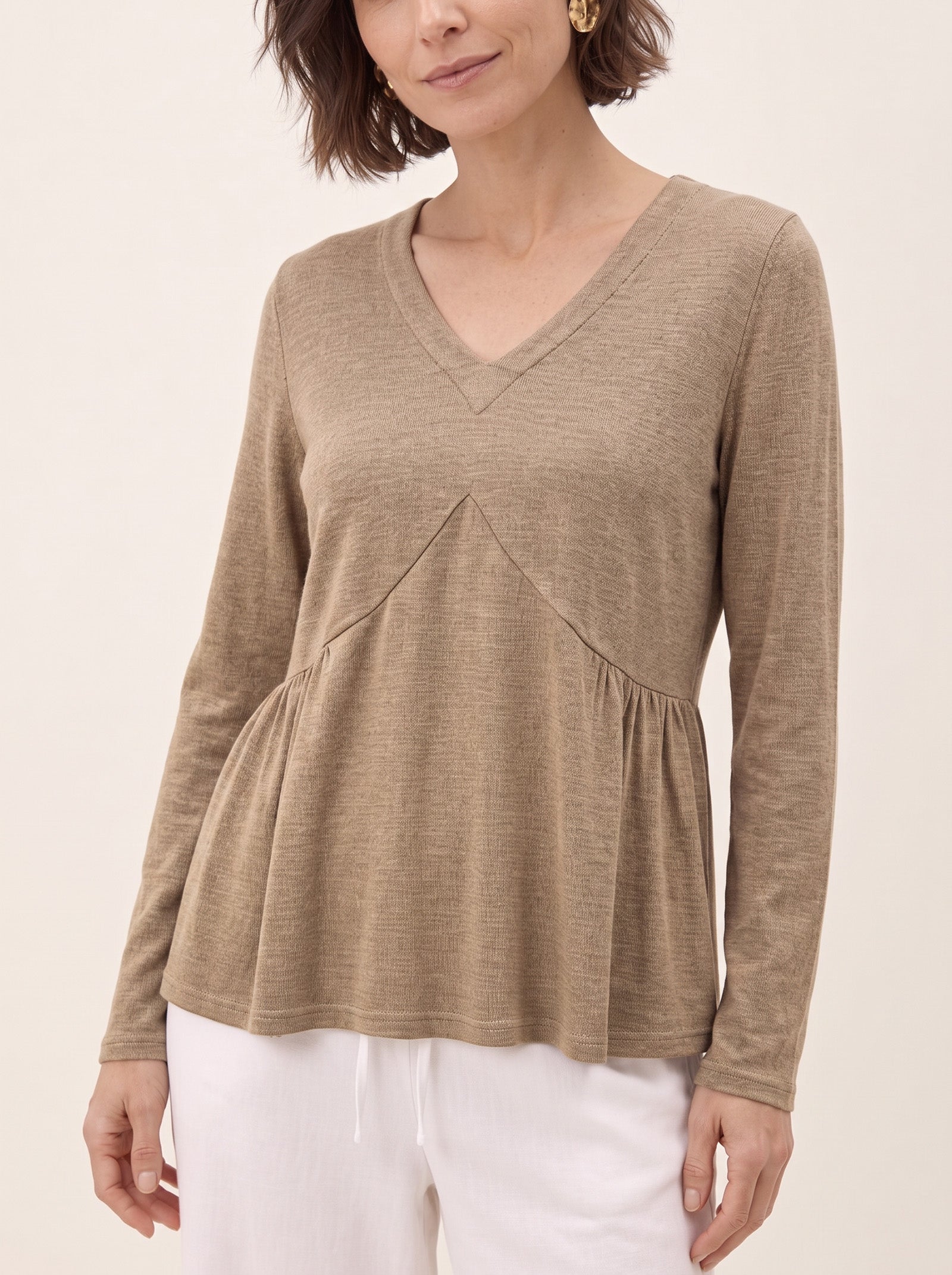 Wool Diagonal Seam Peplum Knit Top ROSINA by LINTICO