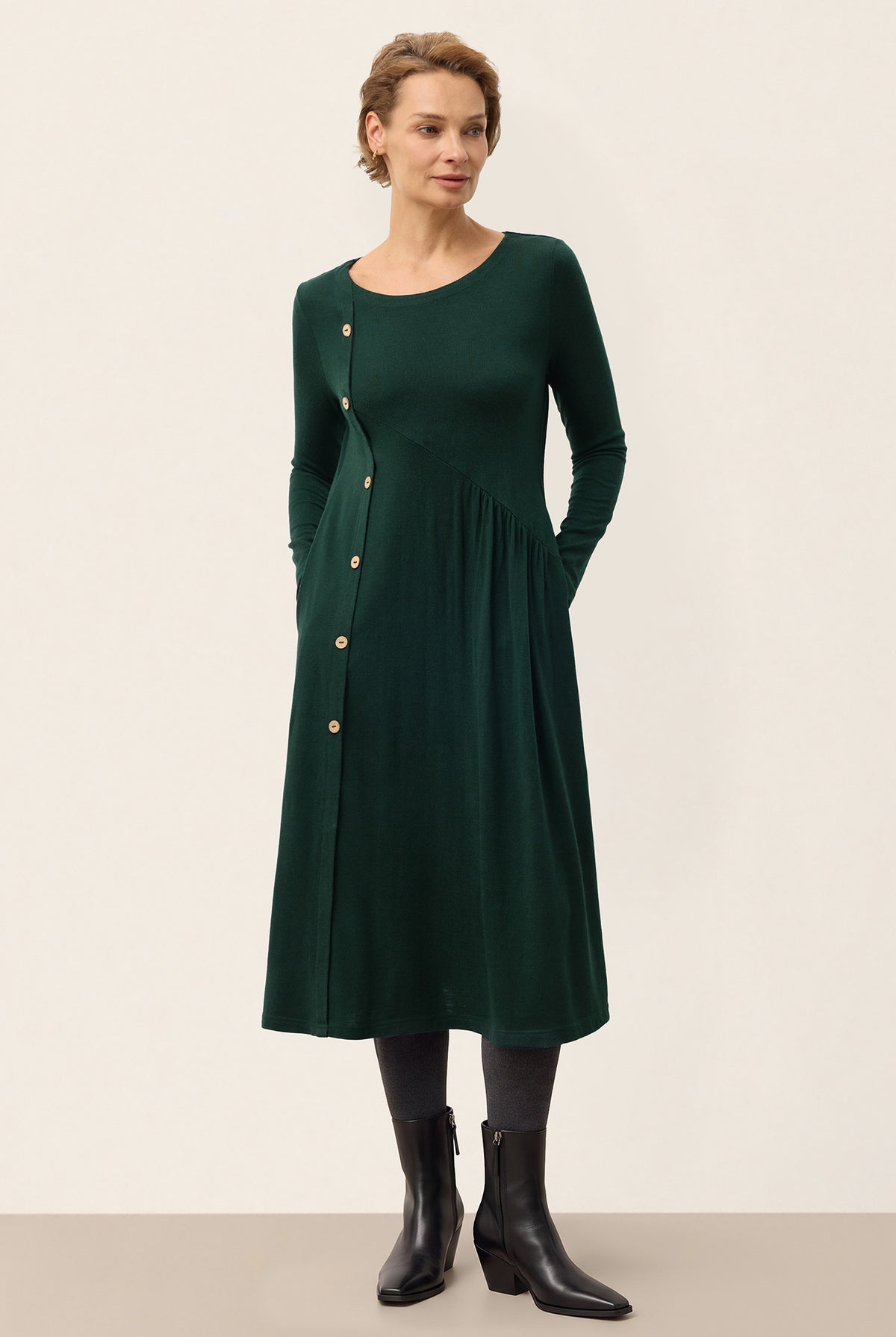 Wool Front Button Long Sleeve Midi Dress MABEL - product image 5 of 9