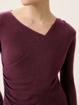 Merino Wool Side-Gathered Crossover V-Neck Top JOVANNA by LINTICO for women