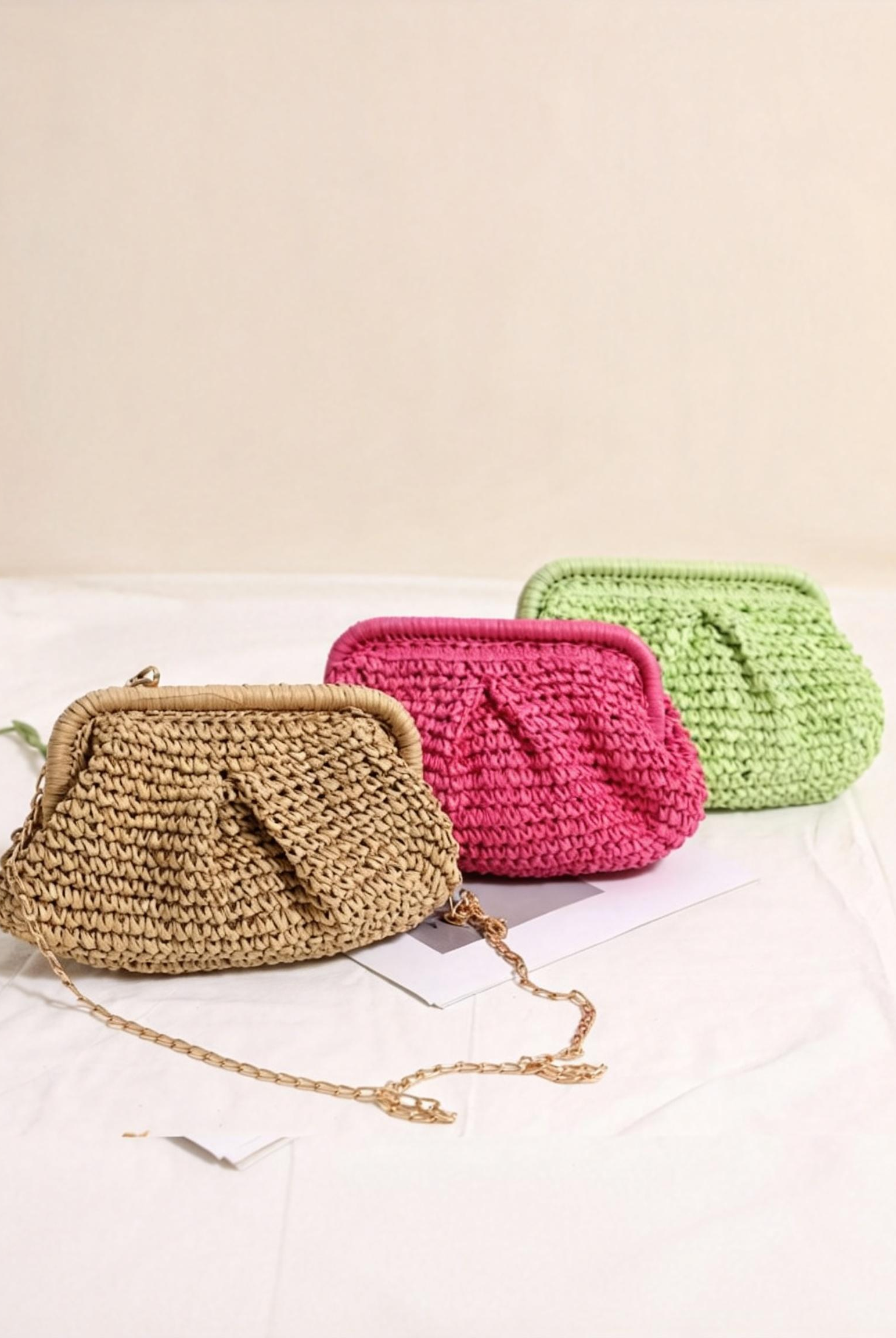 Woven Straw Crossbody Bag with Chain Strap by LINTICO for women