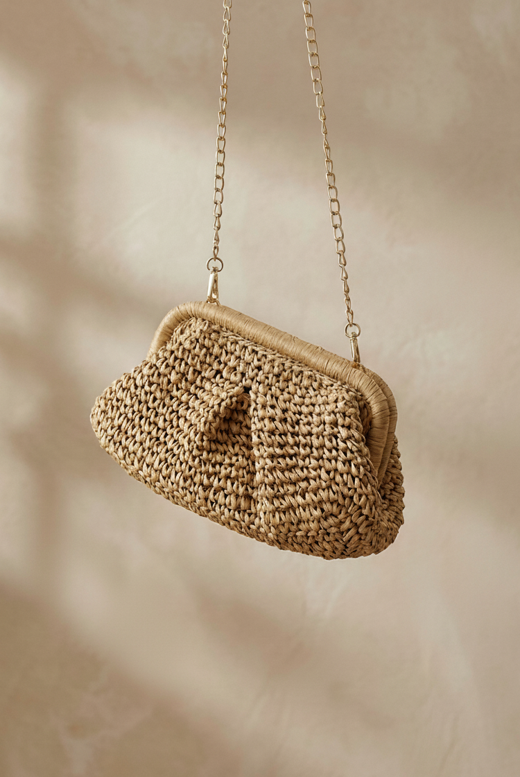 Woven Straw Crossbody Bag with Chain Strap by LINTICO for women