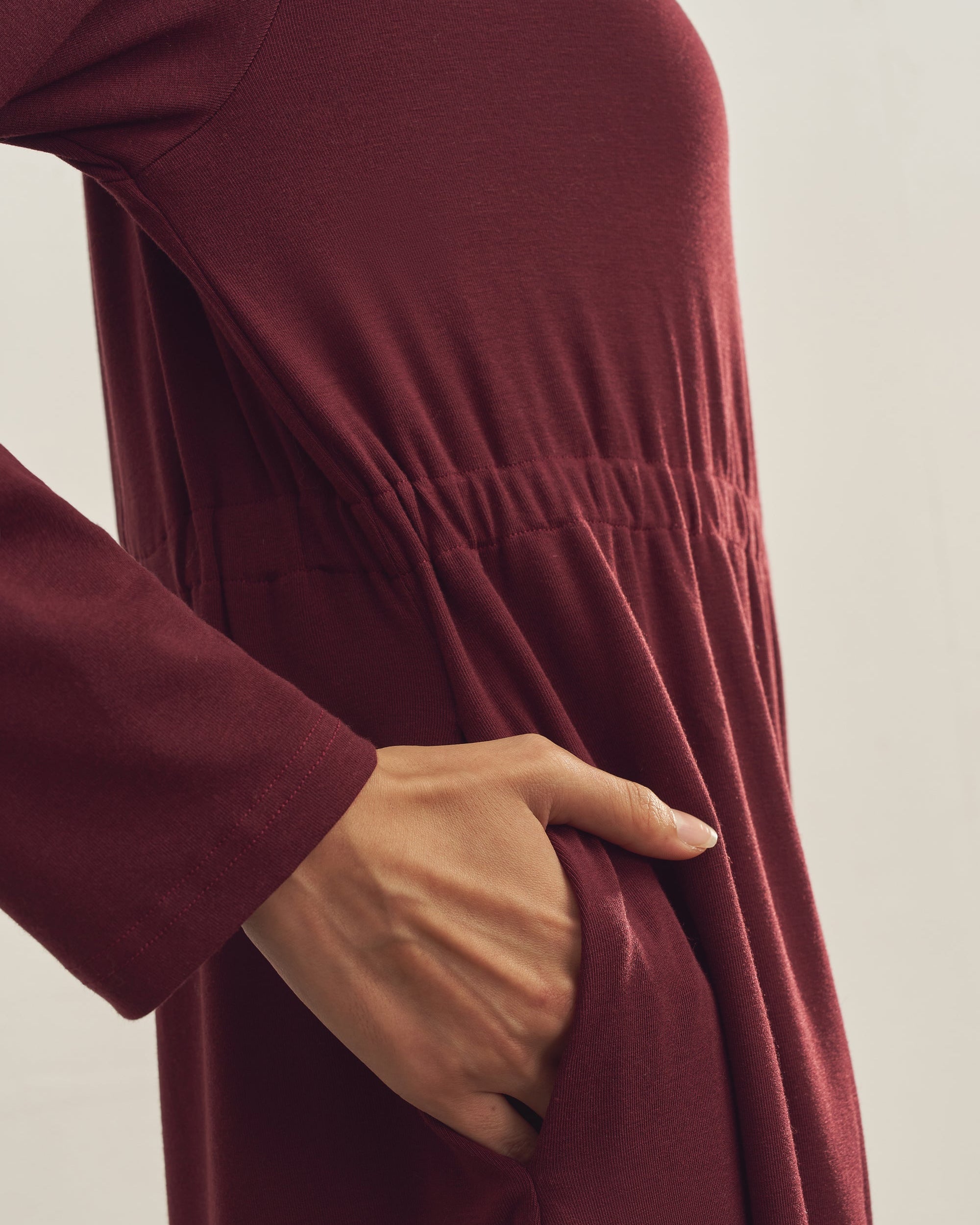 Merino Wool Waist Shirring-Detail Dress