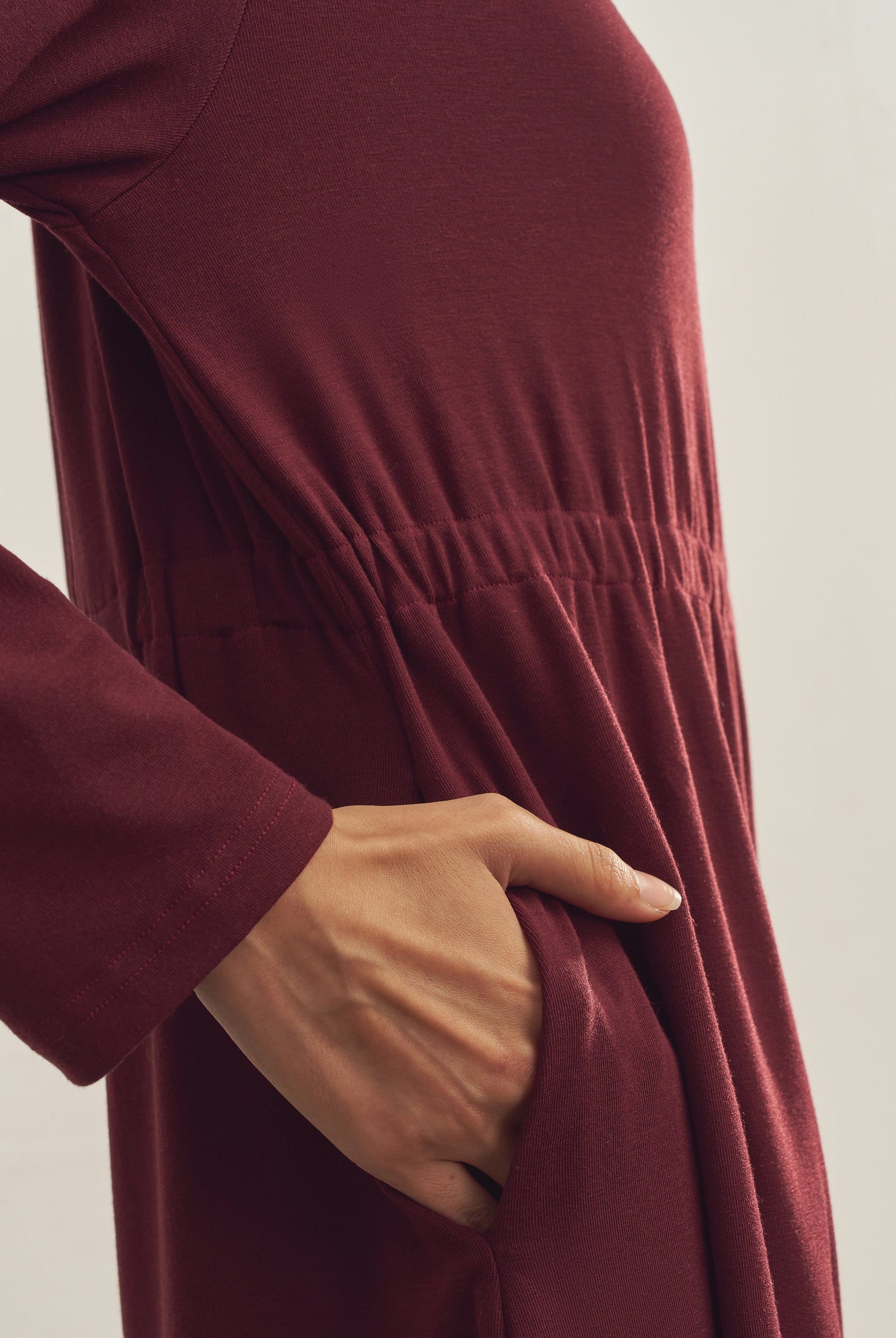 Merino Wool Waist Shirring-Detail Dress