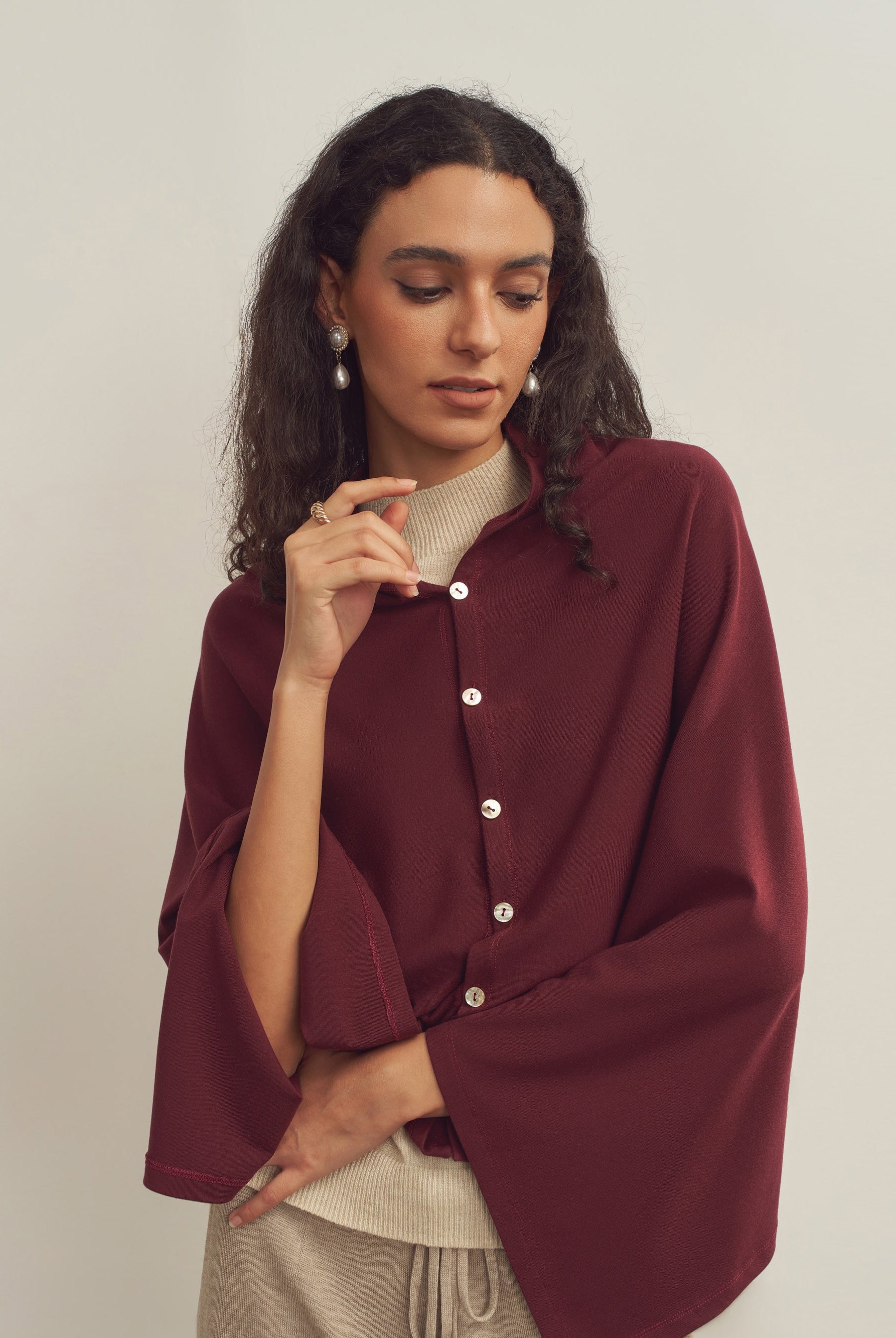 Merino Wool Multi-Cape With Button Scarf Shawl Stole Muffler Poncho