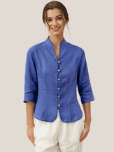 100% Linen Stand-Collar Half-Sleeve Fitted Jacket AMELIA by LINTICO for women