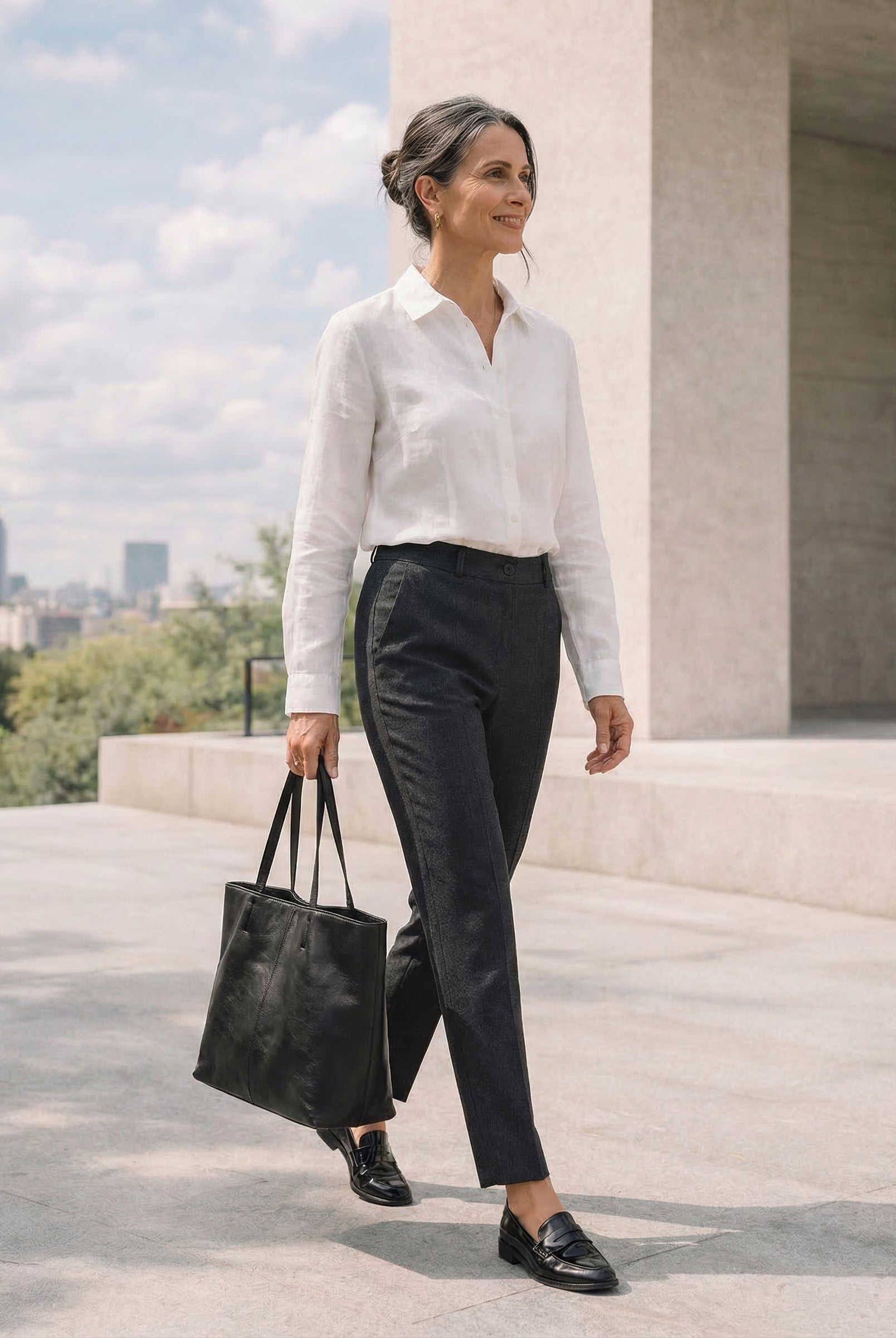 Linen Tailored Straight Cropped Pants LOGAN by LINTICO for women