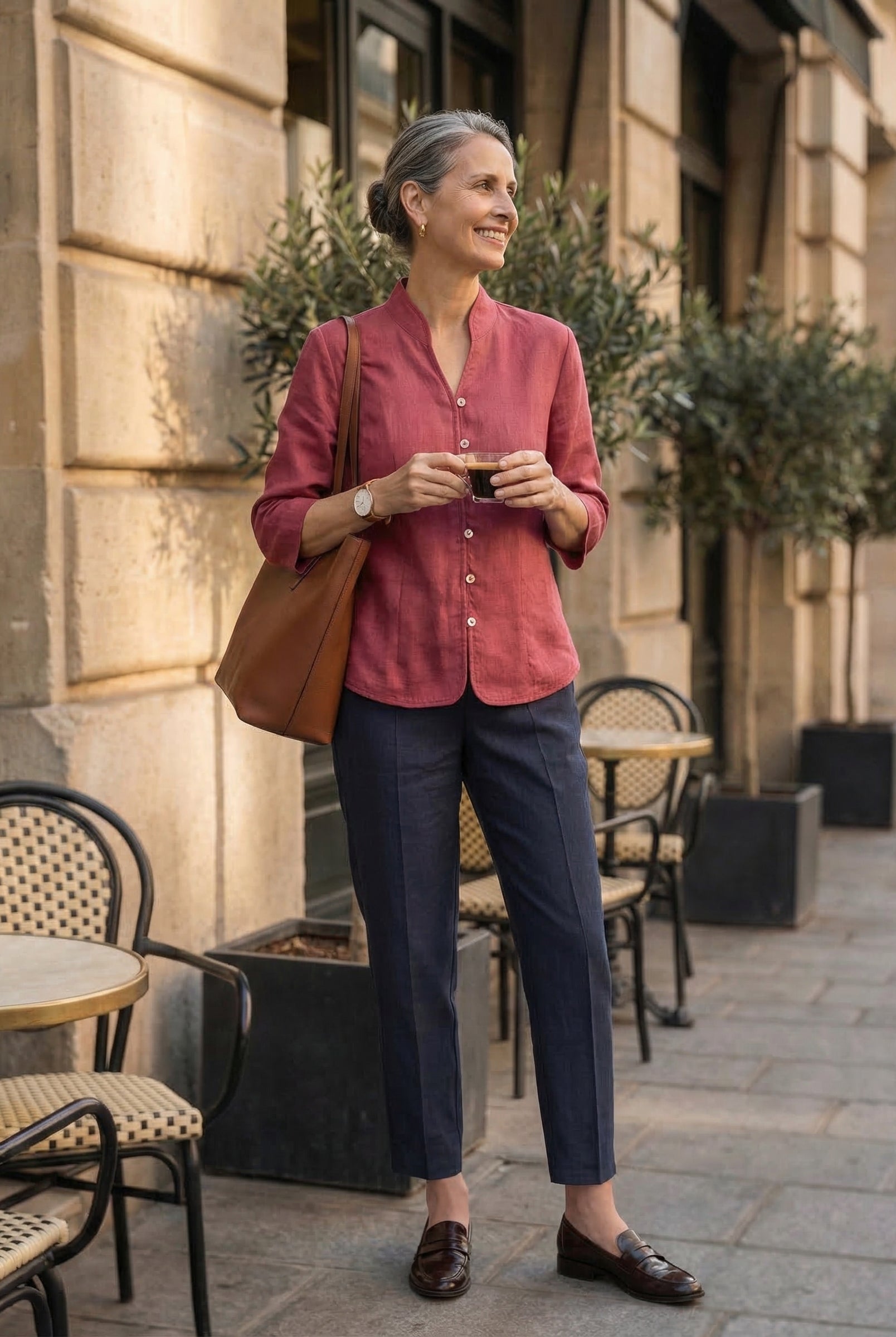 Linen Tailored Straight Cropped Pants LOGAN by LINTICO for women