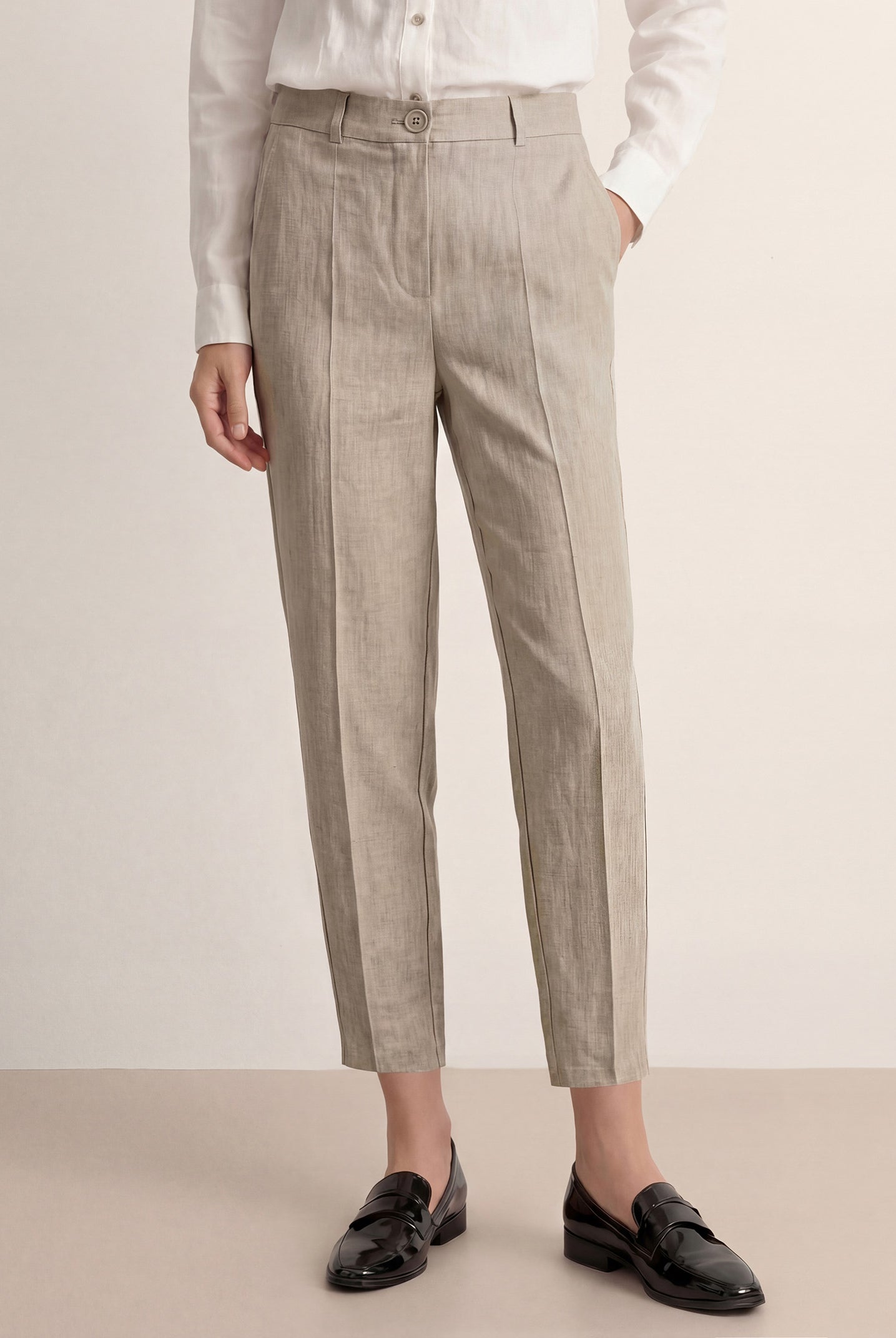 Linen Tailored Straight Cropped Pants LOGAN by LINTICO for women