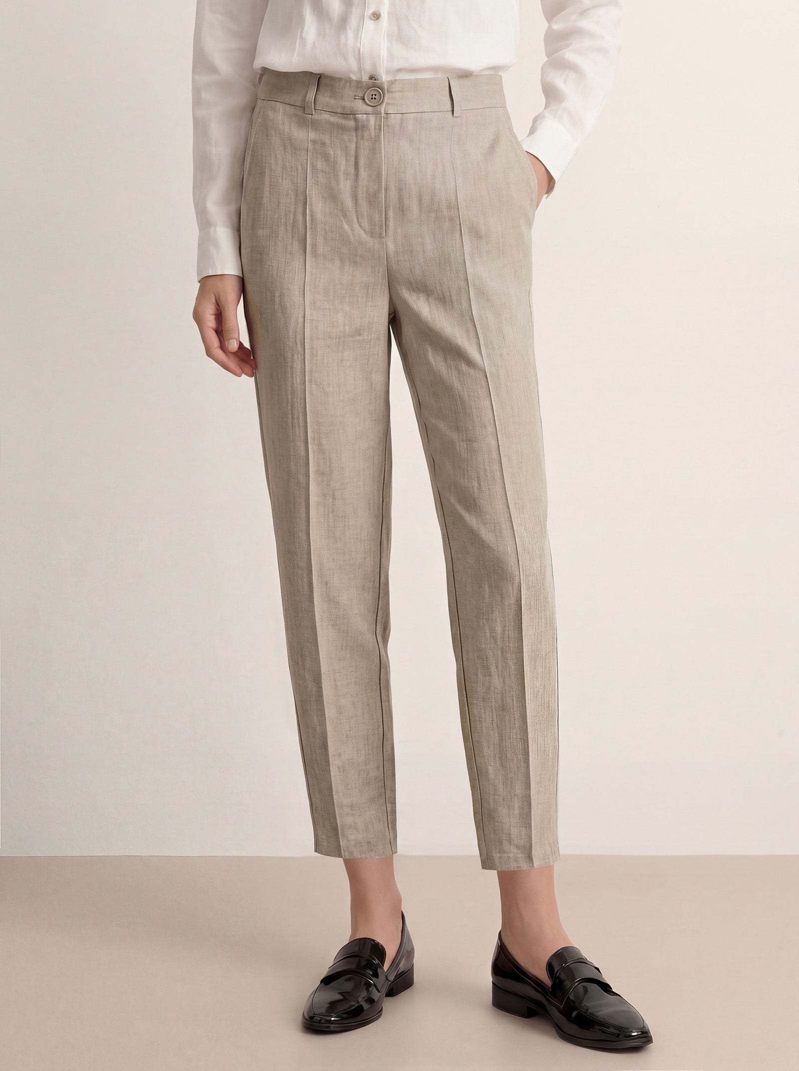 Linen Tailored Straight Cropped Pants LOGAN by LINTICO for women