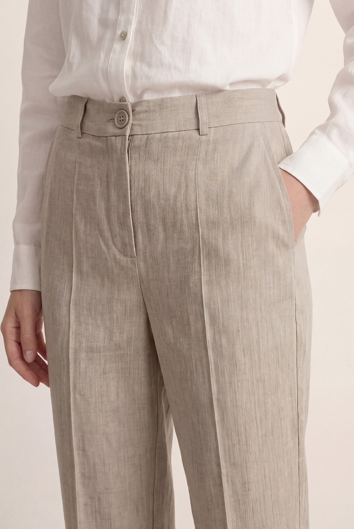Linen Tailored Straight Cropped Pants LOGAN by LINTICO for women