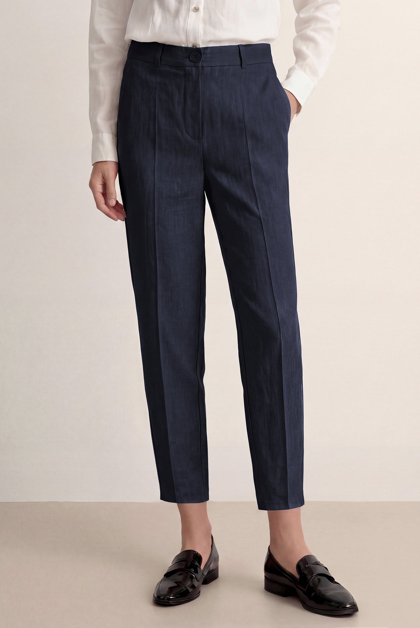 Linen Tailored Straight Cropped Pants LOGAN by LINTICO for women