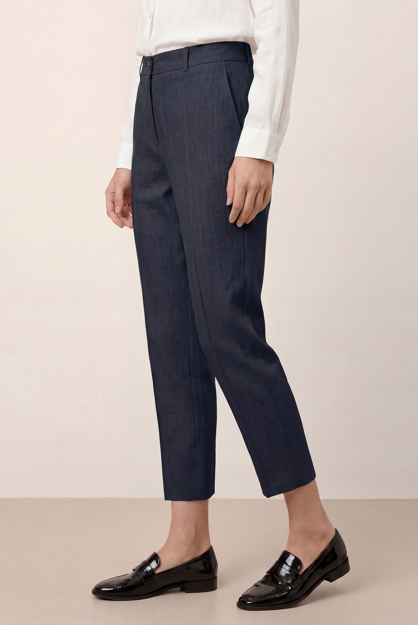 Linen Tailored Straight Cropped Pants LOGAN by LINTICO for women