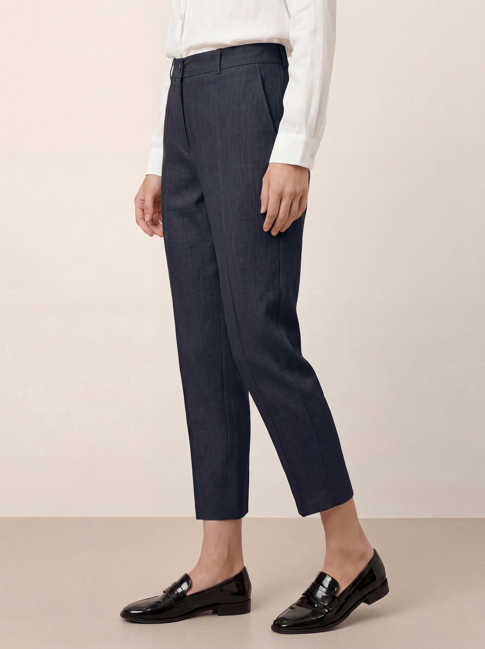 Linen Tailored Straight Cropped Pants LOGAN by LINTICO for women