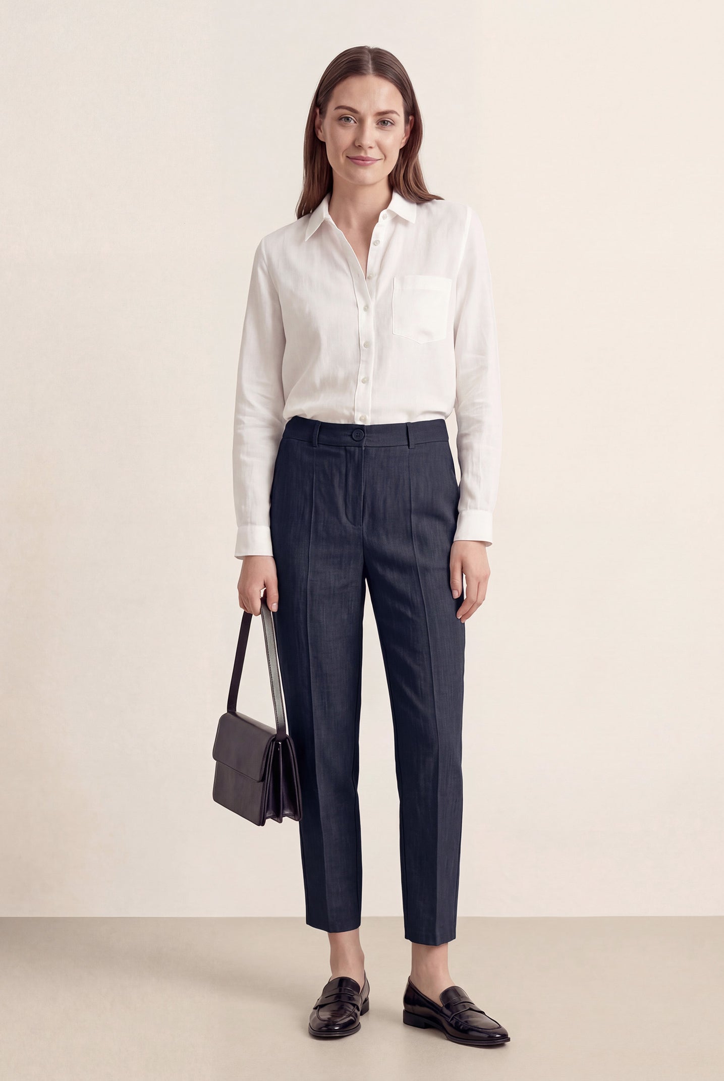 Linen Tailored Straight Cropped Pants LOGAN by LINTICO for women