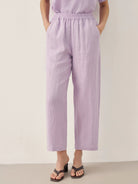 100% LINEN SHORT-SLEEVE ROUND NECK BUTTON DETAIL TOP & PANTS SET