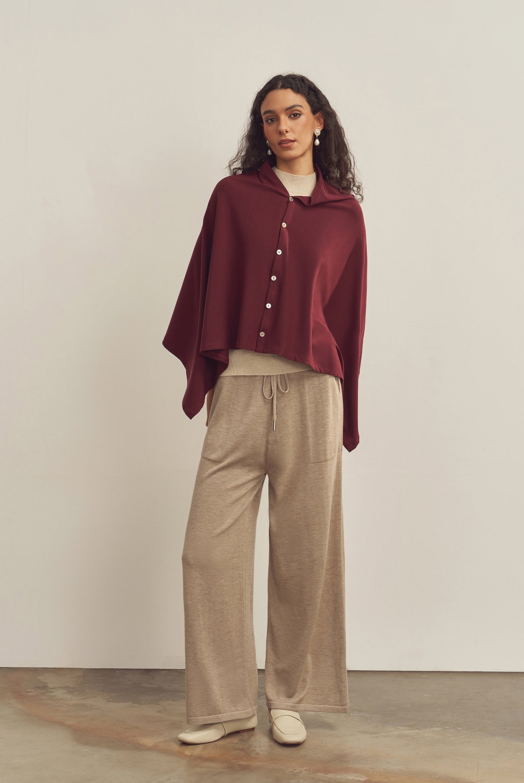 Merino Wool Multi-Cape With Button Scarf Shawl Stole Muffler Poncho