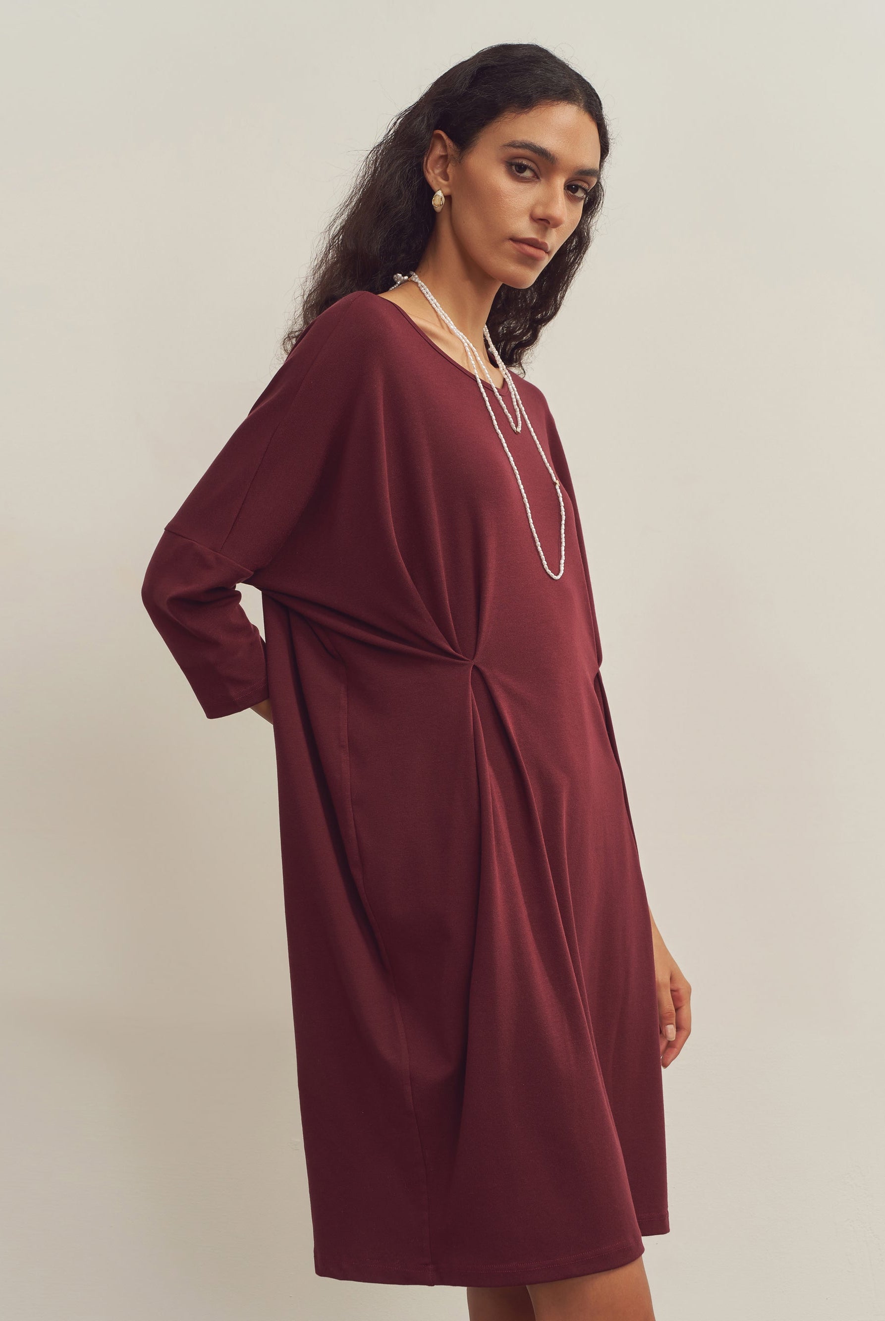 Merino Wool Waist Tuck-Detail Dress