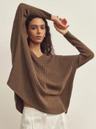 Cashmere V-Neck Textured Oversized Sweater With Asymmetrical Structural Design