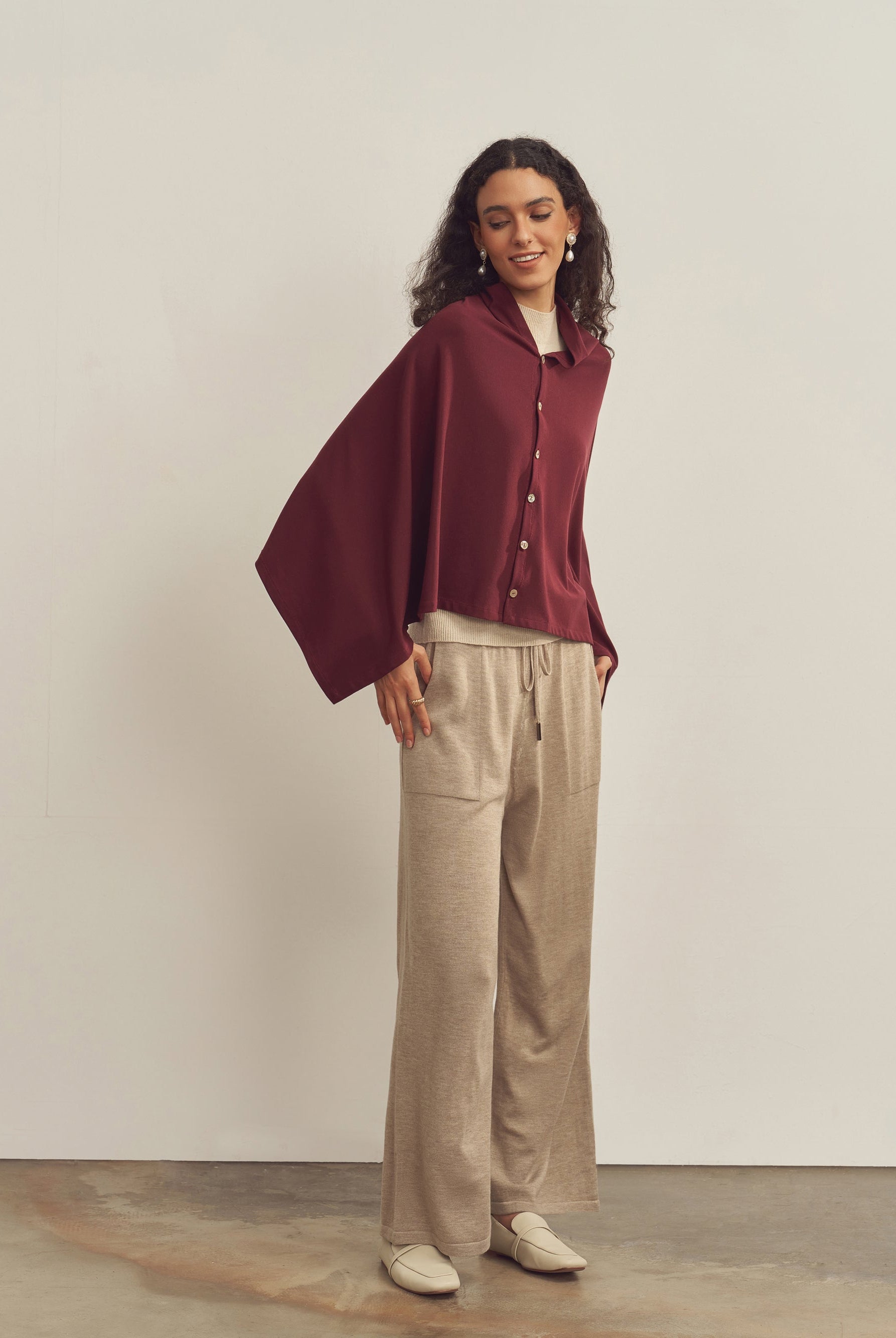 Merino Wool Multi-Cape With Button Scarf Shawl Stole Muffler Poncho