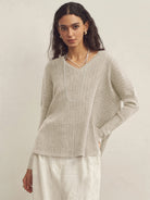 Cashmere V-Neck Textured Oversized Sweater With Asymmetrical Structural Design