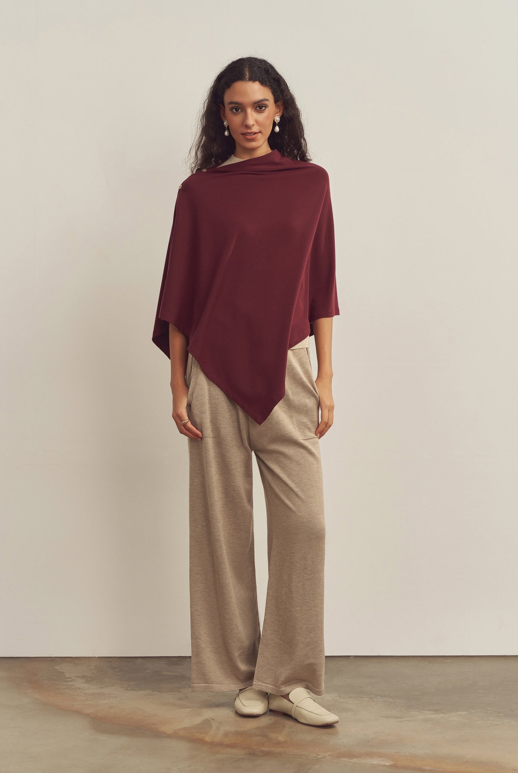 Merino Wool Multi-Cape With Button Scarf Shawl Stole Muffler Poncho