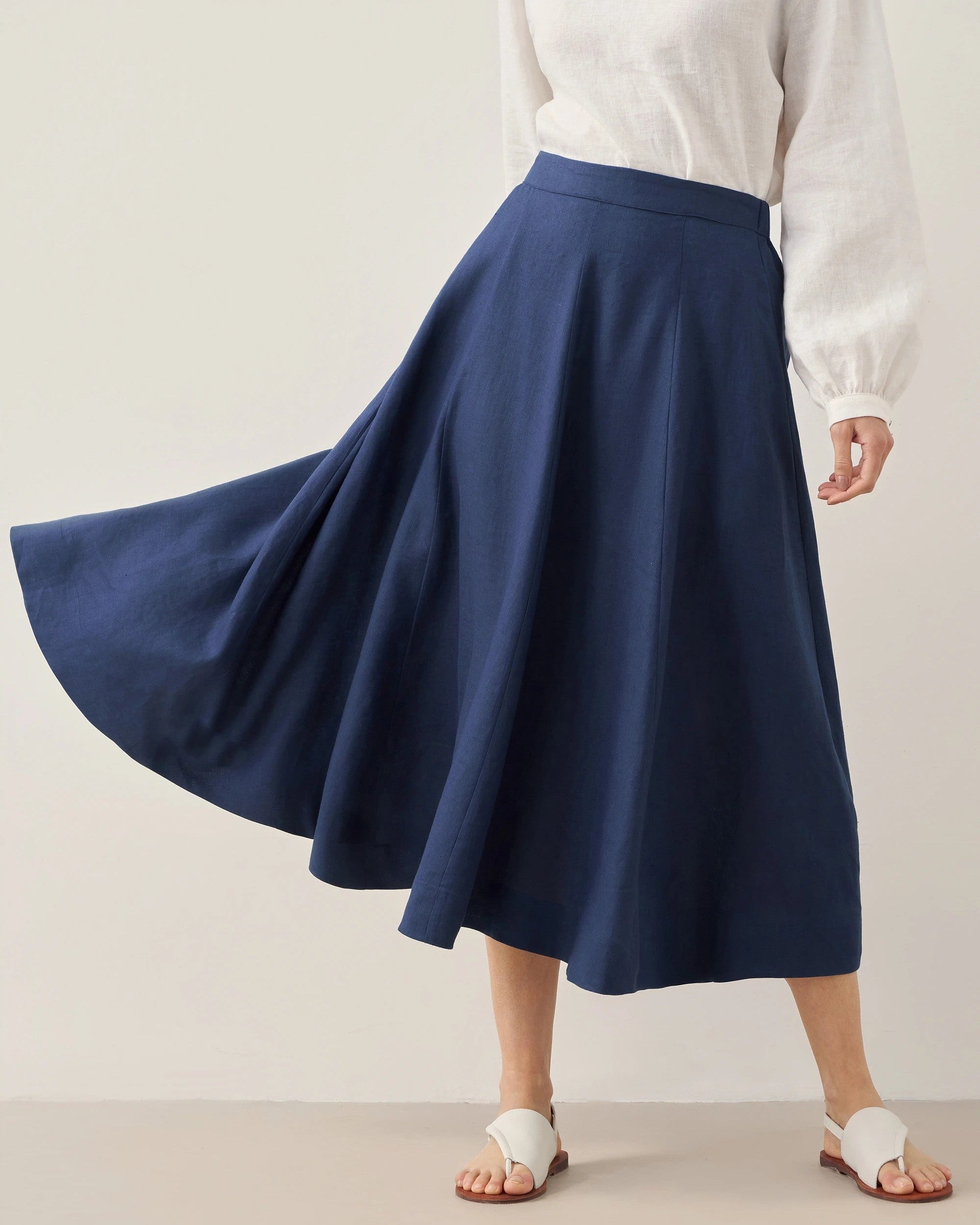 100% Linen A-Line Skirt JEMMA - Navy Blue / S - BOTTOMS-Linen Skirts