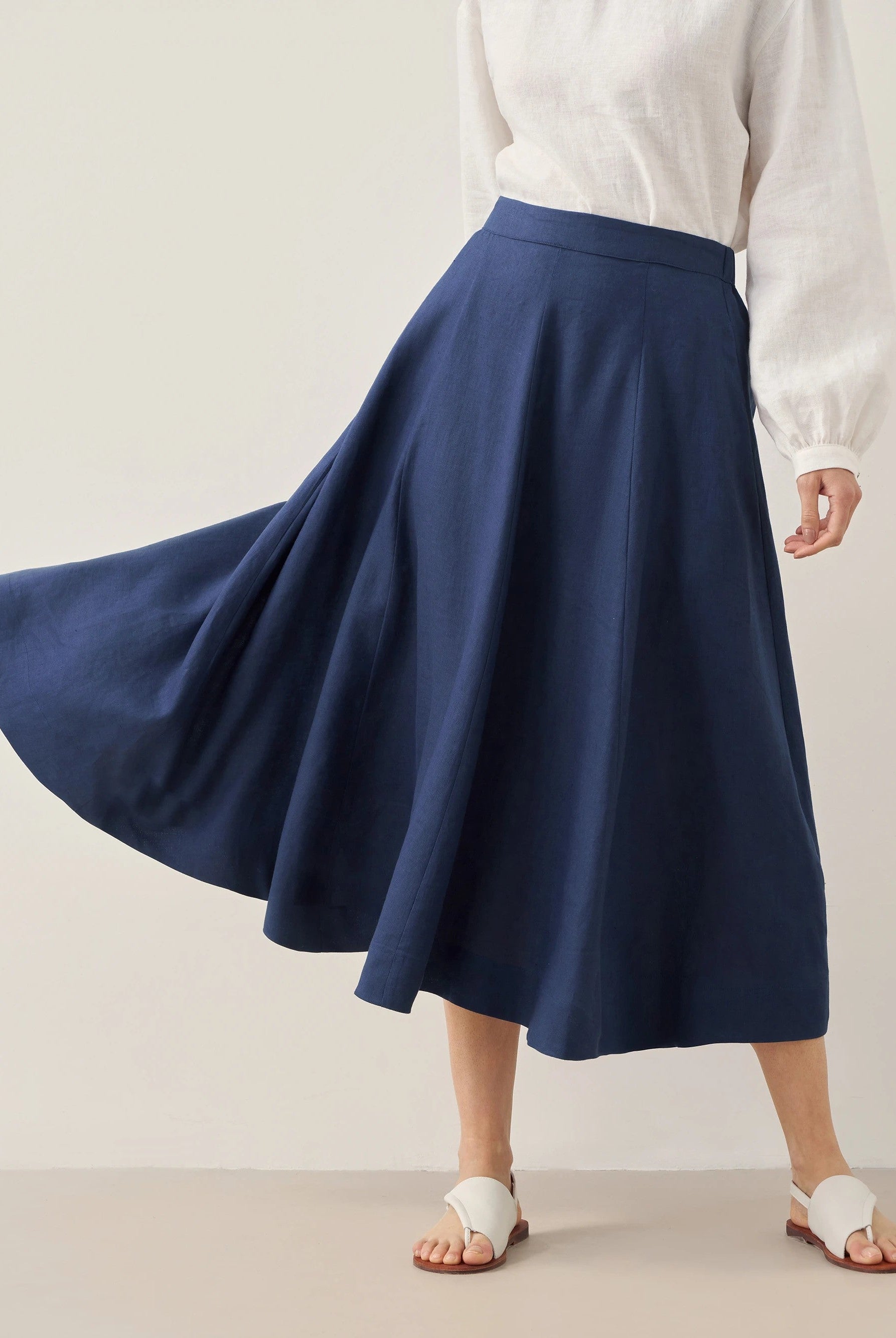 100% Linen A-Line Skirt JEMMA - Navy Blue / S - BOTTOMS-Linen Skirts