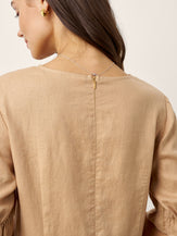 100% Linen Round Neck High Waist Ruffle Sleeve Maxi Dress ZEPHYRA by LINTICO for women