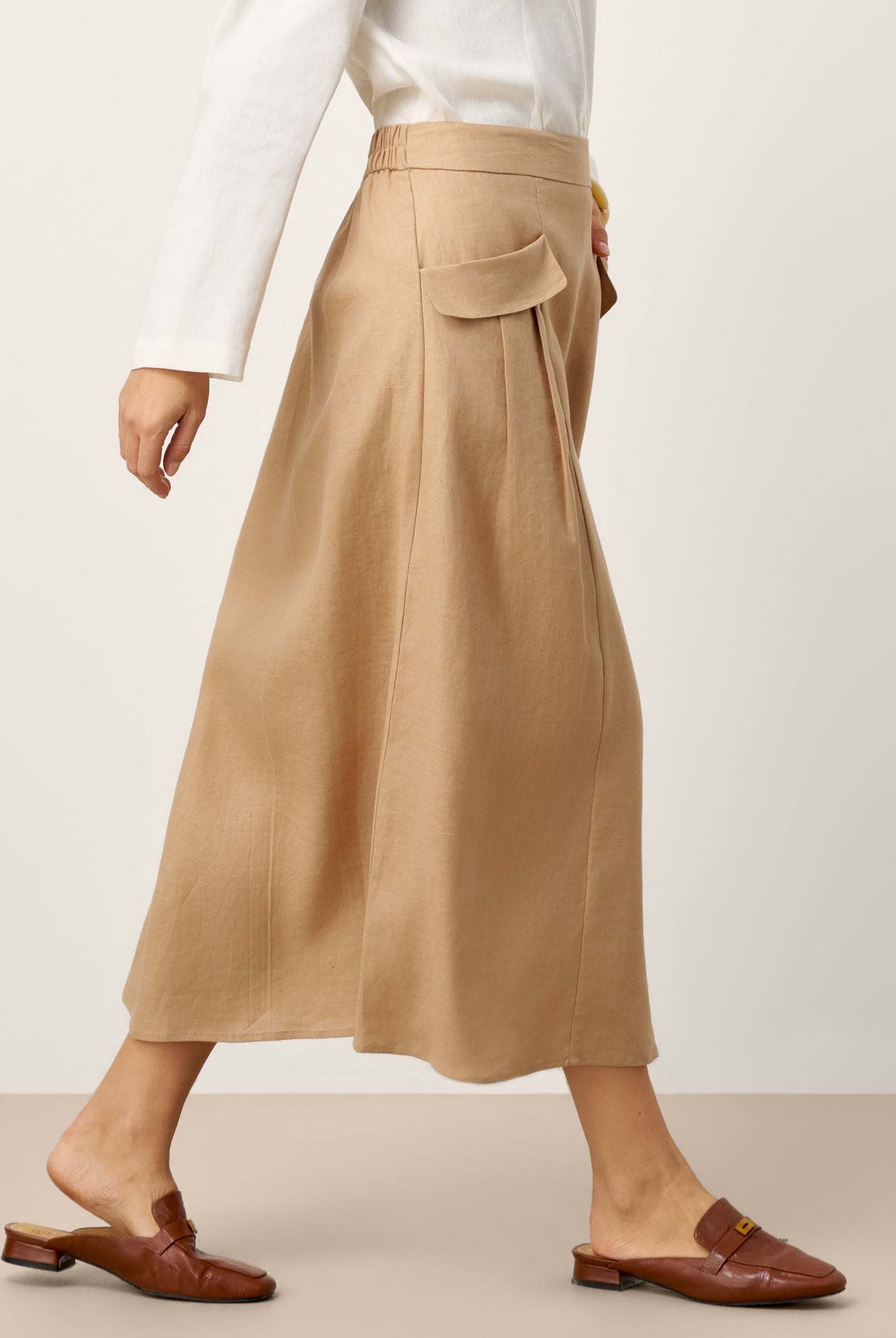 100% Linen Flap Pocket A-Line Skirt IANTHE by LINTICO for women