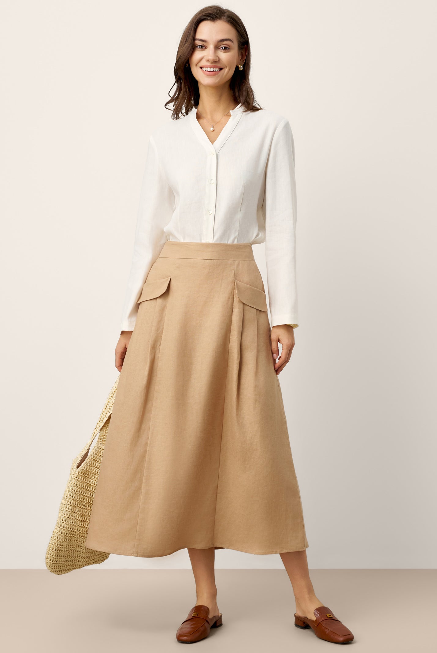 100% Linen Flap Pocket A-Line Skirt IANTHE by LINTICO for women