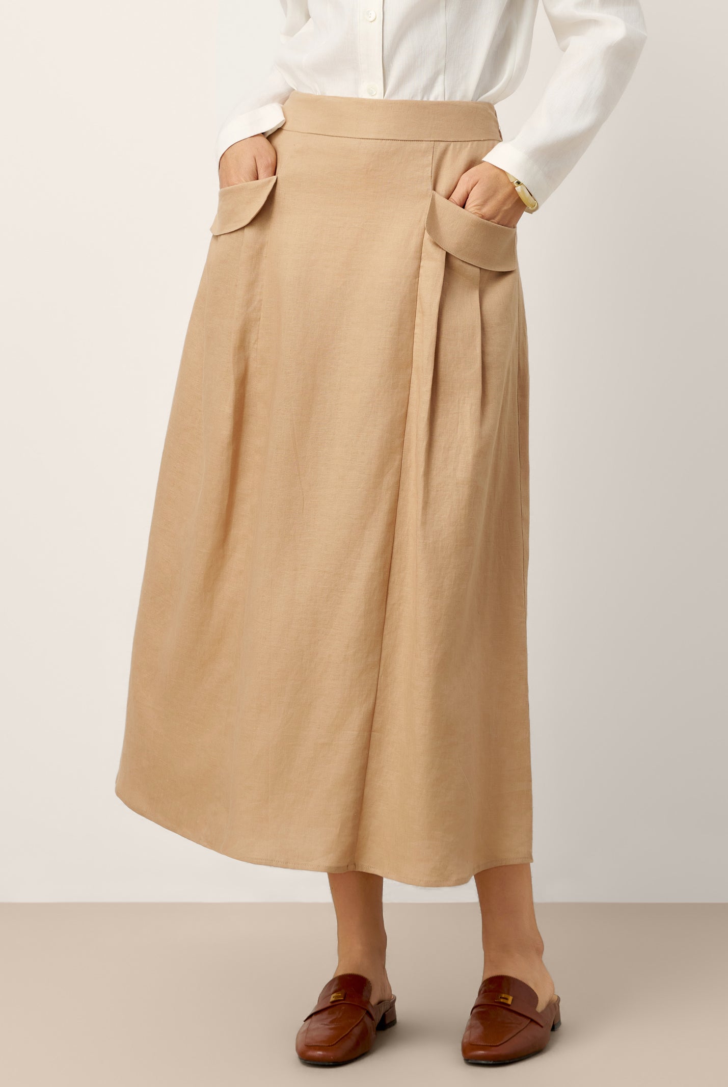 100% Linen Flap Pocket A-Line Skirt IANTHE by LINTICO for women