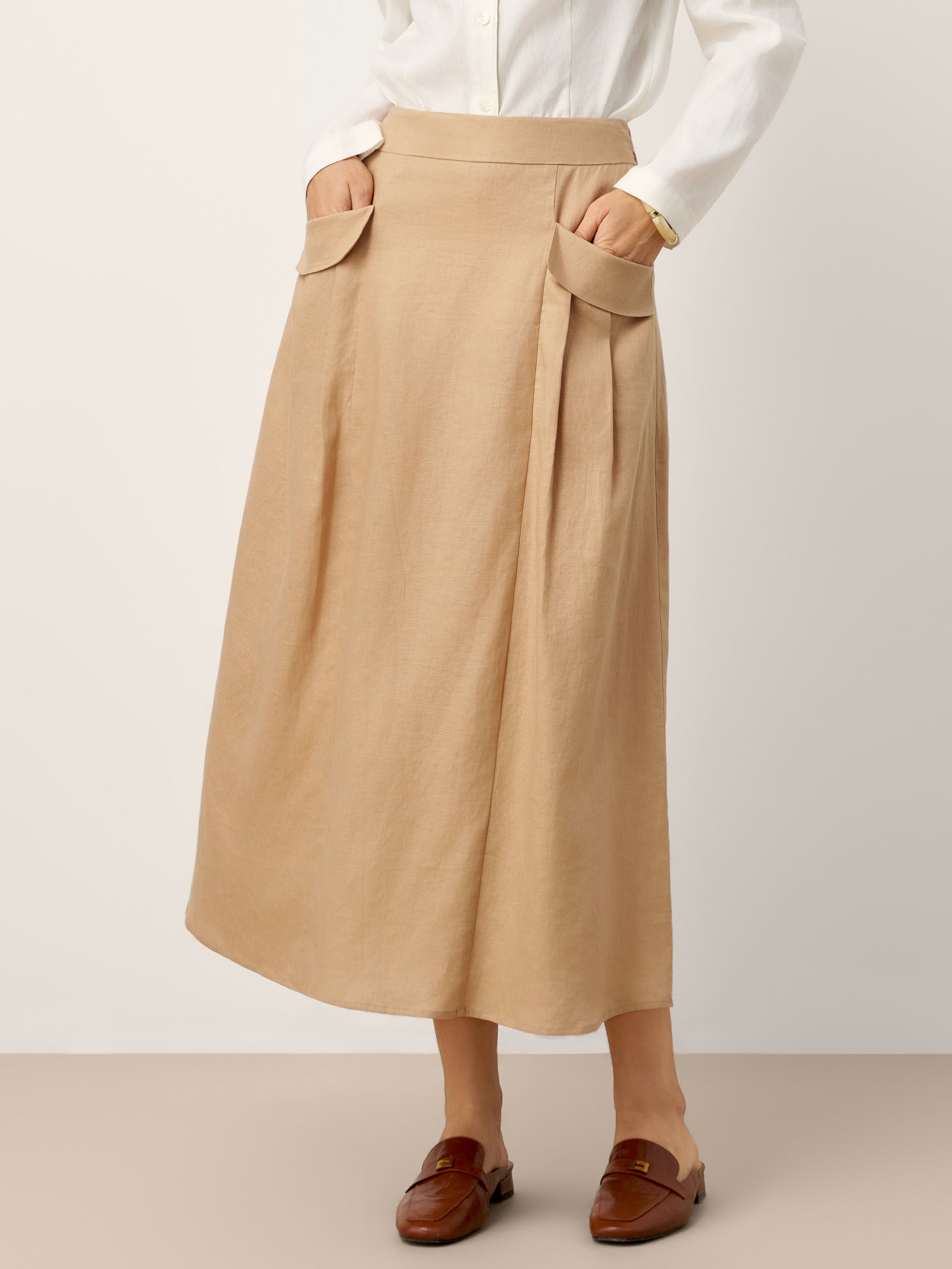 100% Linen Flap Pocket A-Line Skirt IANTHE by LINTICO for women