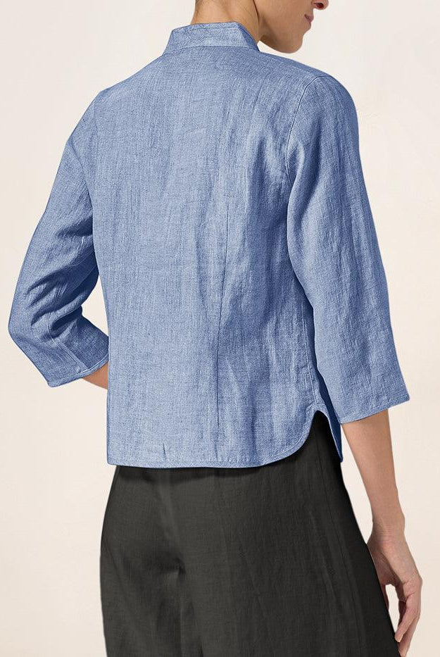100% Linen Hand Button Fitted Jacket AMELIA - TOPS-Linen Jackets