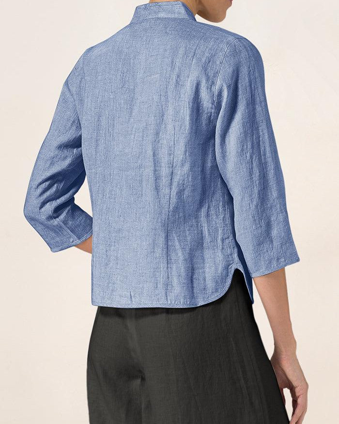 100% Linen Hand Button Fitted Jacket AMELIA - TOPS-Linen Jackets