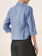 100% Linen Stand-Collar Half-Sleeve Fitted Jacket AMELIA - TOPS-Linen Jackets