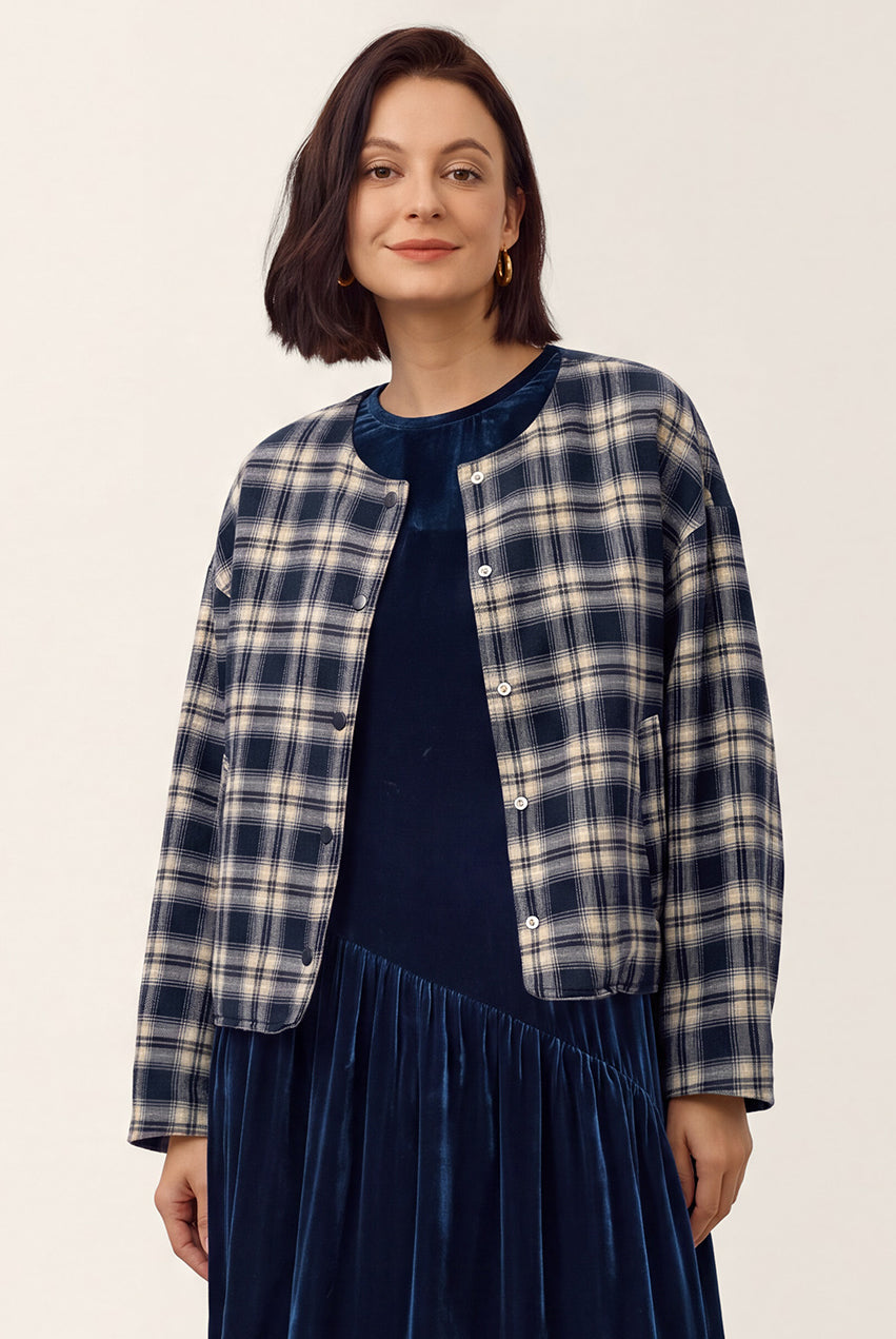 Tencel Linen Reversible Crew Neck Casual Jacket CHLOE in Twilight Blue