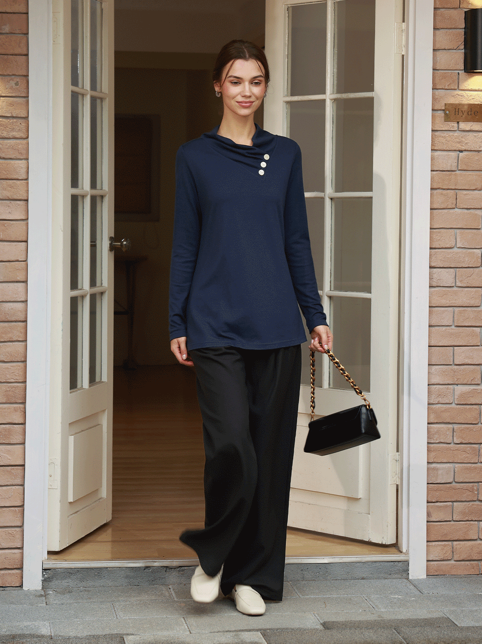 Cashmere Asymmetric Cowl Neck Stretch Top TATIANA by LINTICO for women