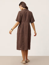 100% Linen Striped Buttoned Front Short Sleeve Midi Shirt Dress CASSANDRA by LINTICO for women