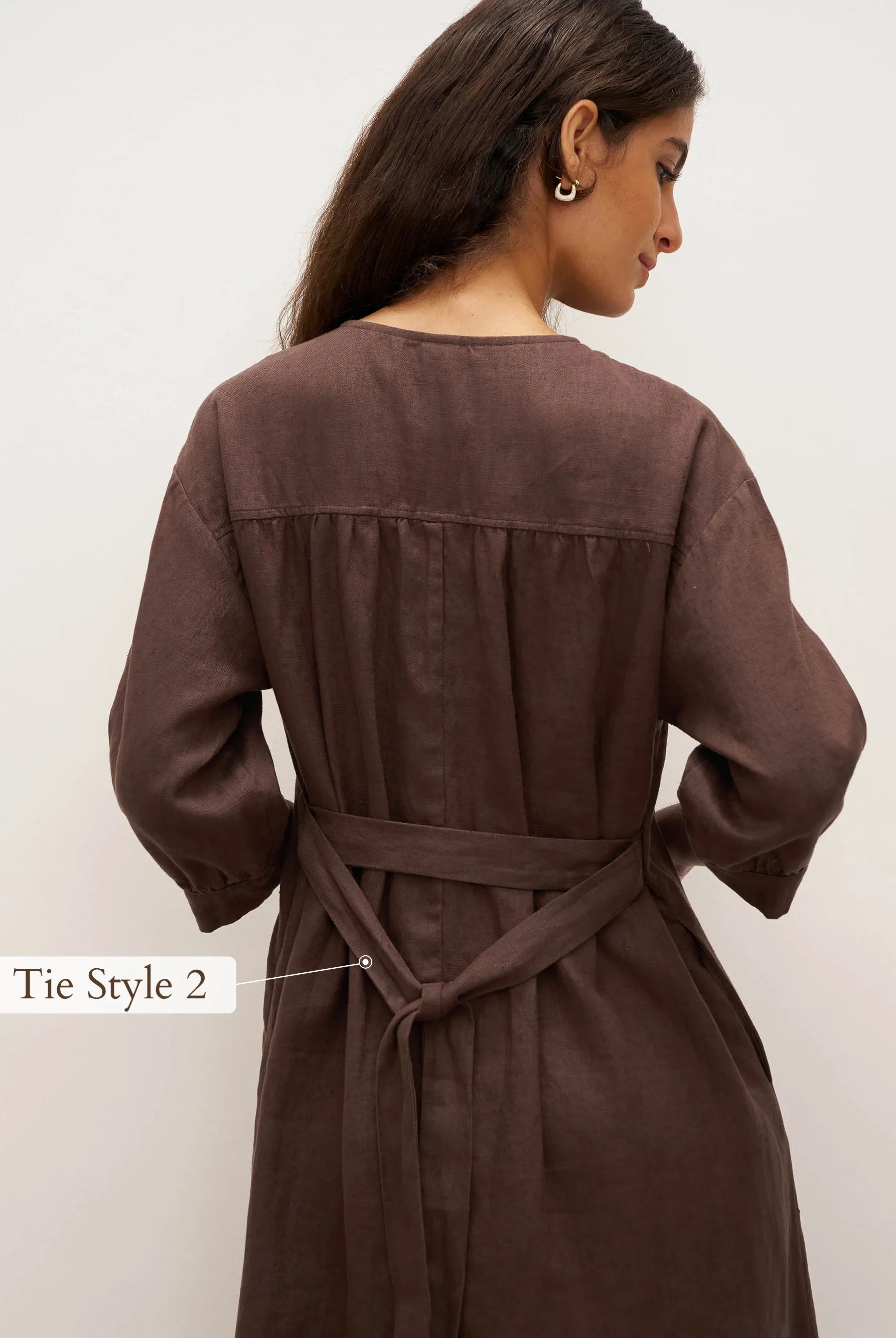 100% Linen Button Detail Midi Dress with Detachable Belt EIRA - DRESSES-Linen