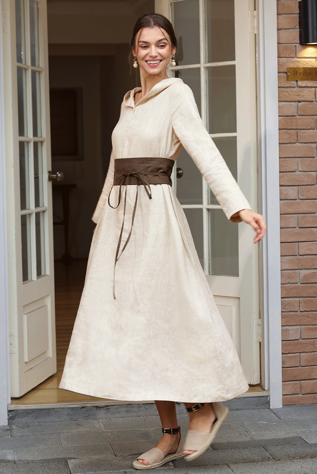 100% Linen Hooded Pullover Maxi Dress REBECCA