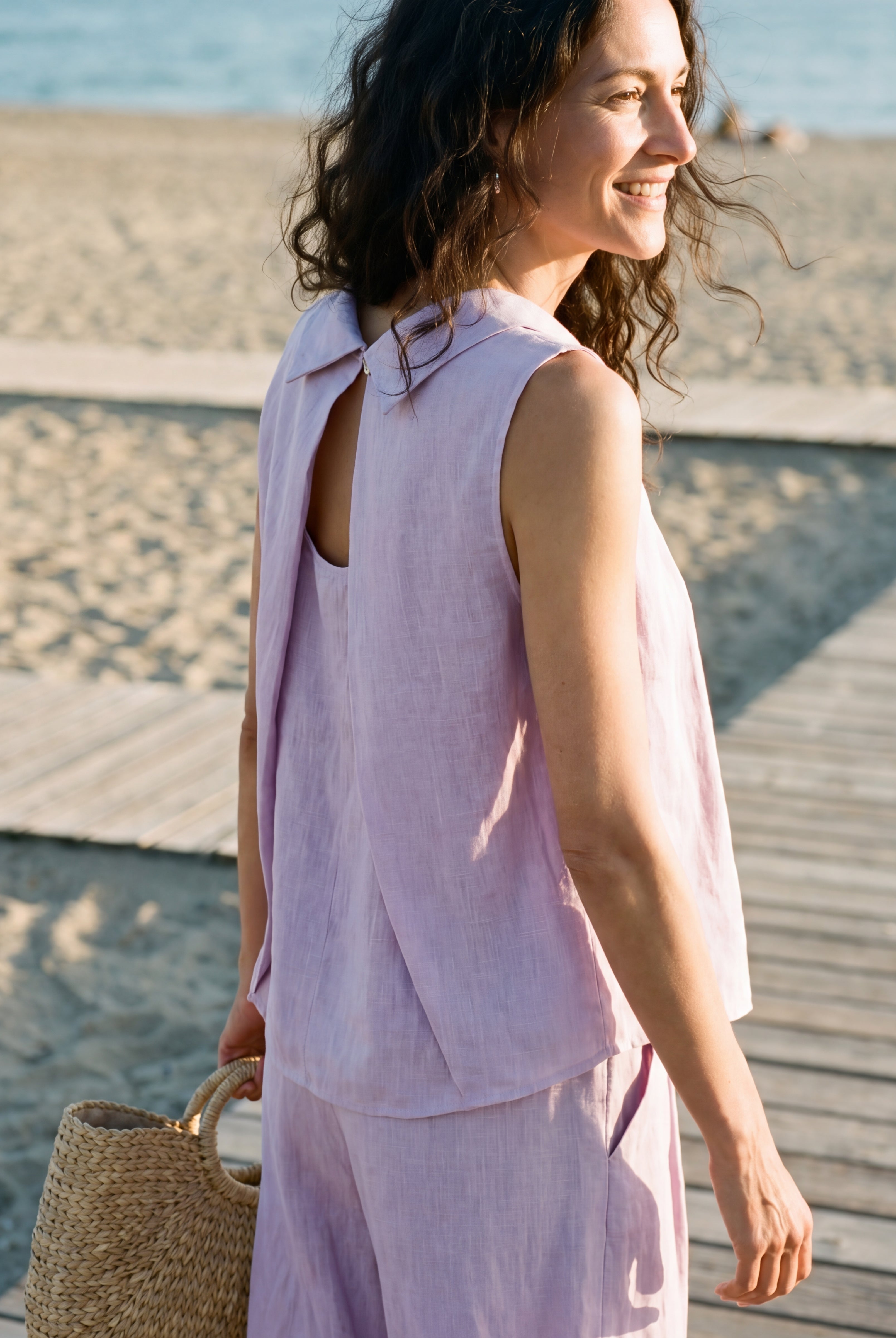 100% Linen Structured Collar Sleeveless Blouse BLAIR by LINTICO for women