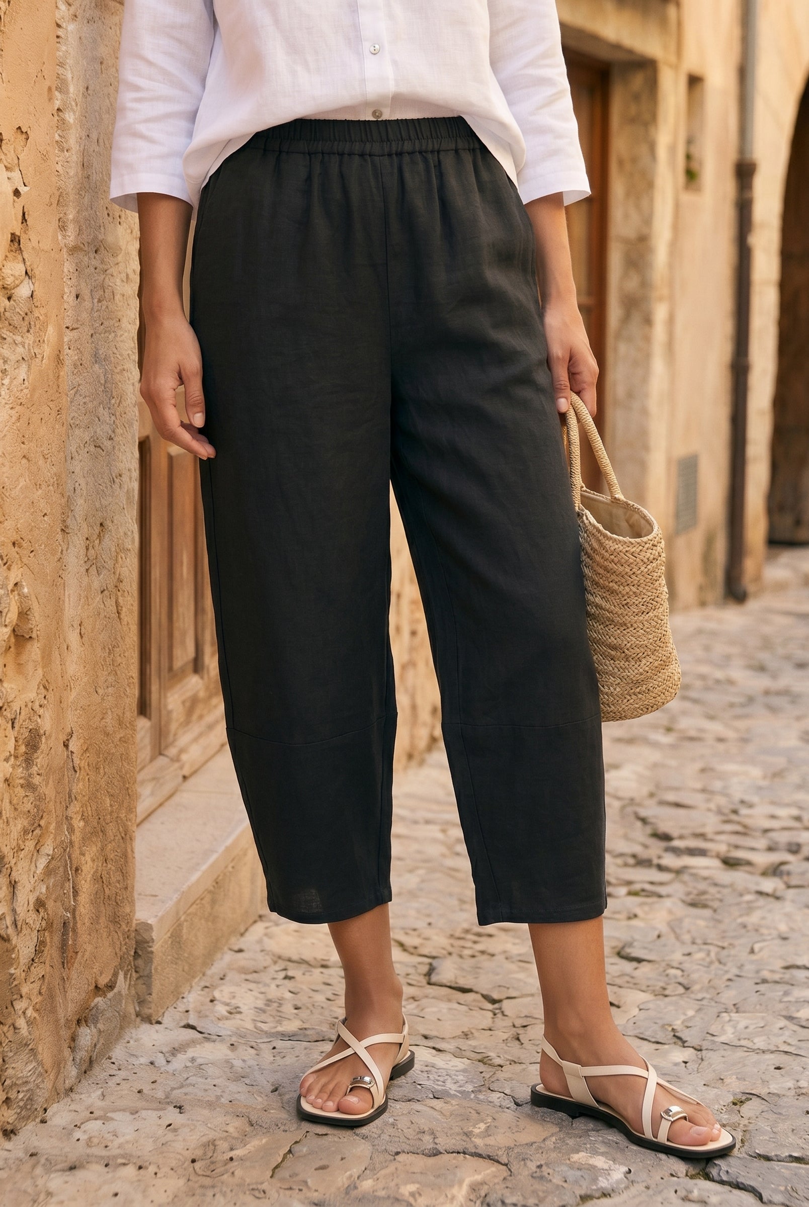 100% Linen Crop Pants RORY by LINTICO for women