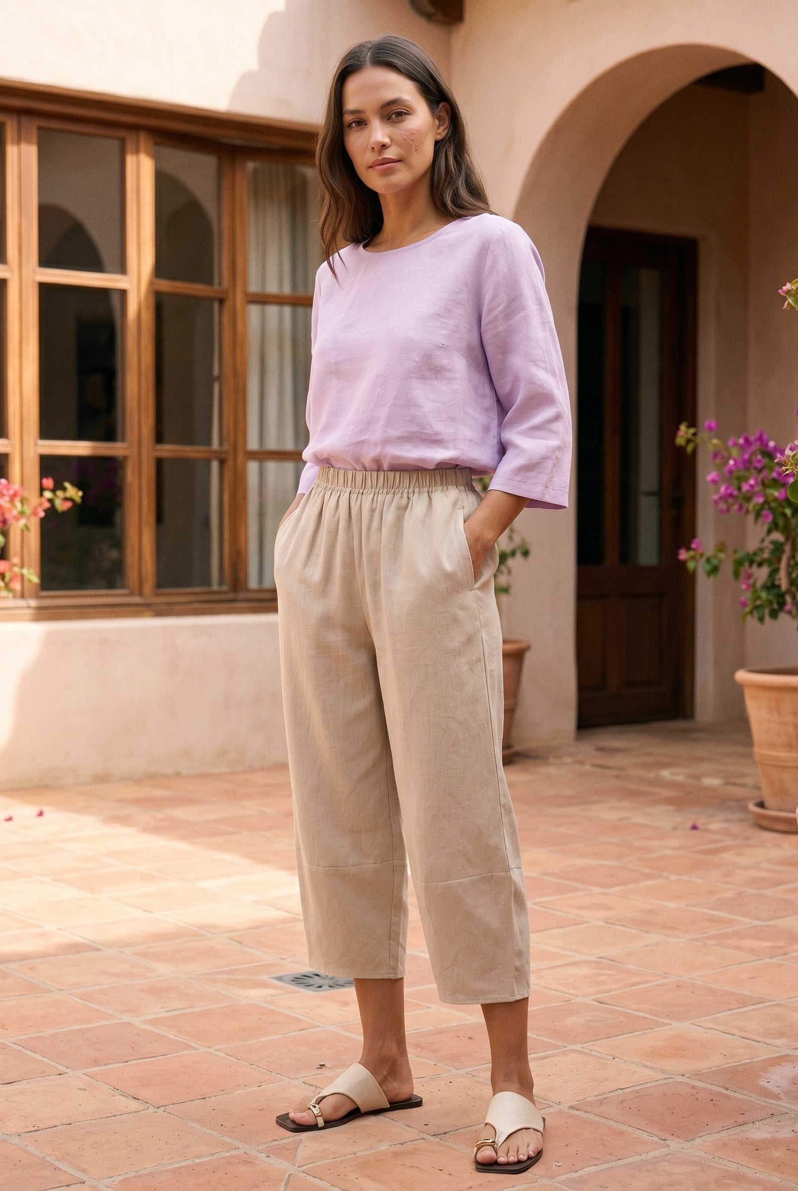 100% Linen Crop Pants RORY by LINTICO for women