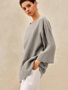 100% Linen Loose Long Shirt LILY - TOPS-Linen Tunics