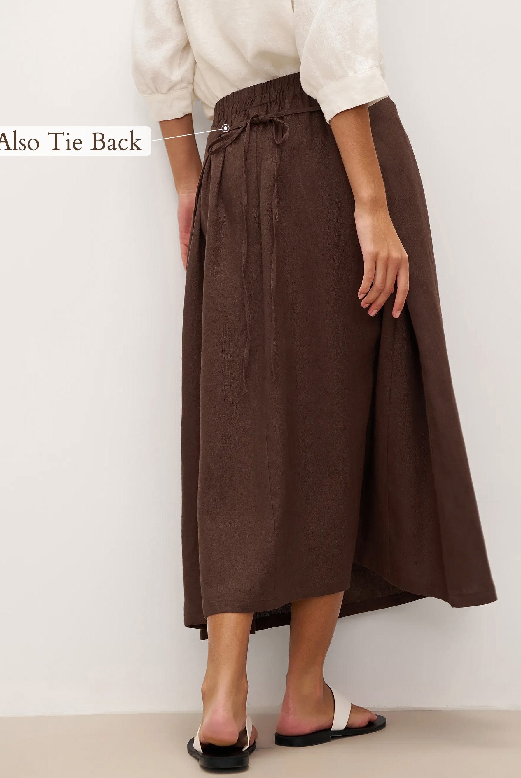 100% Linen Tie-Waist Wrapped A-Line Skirt EMILIE—Two-Way Wear - BOTTOMS-Linen Skirts