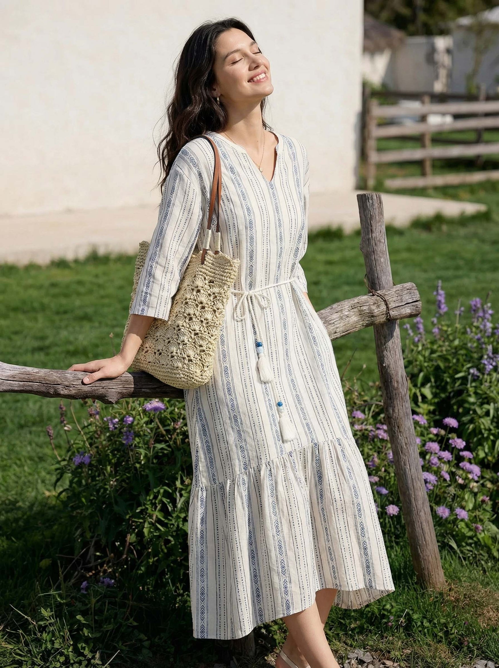 Crochet Woven Fan-Shape Shoulder Tote Bag by LINTICO for women