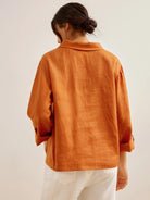 100% Linen Draped Neck Top HOLLIS - TOPS-Linen Blouses