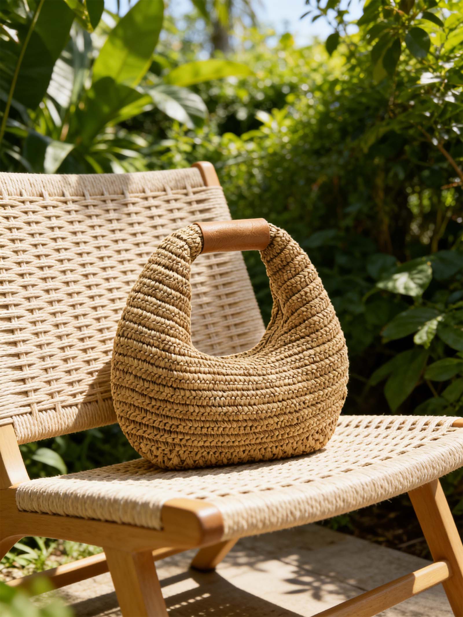 Round Crochet Woven Handheld Straw Bag by LINTICO for women