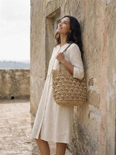 Crochet Woven Fan-Shape Shoulder Tote Bag by LINTICO for women