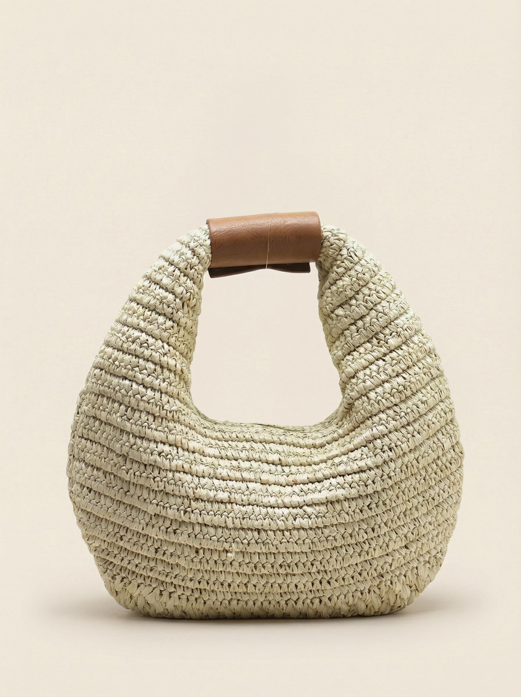 Round Crochet Woven Handheld Straw Bag by LINTICO for women